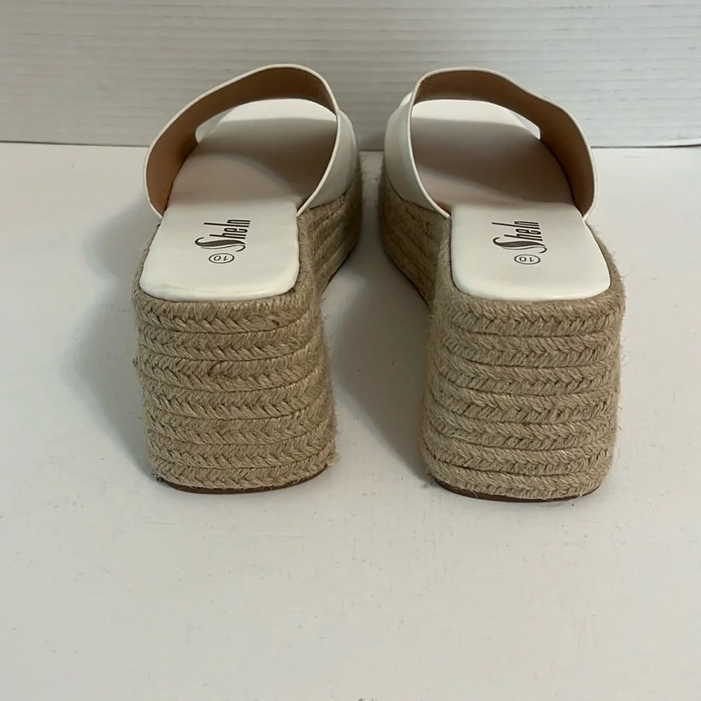 Sandal shoes woman’s 10 white jute espadrille slip on chunky platform wedge heel